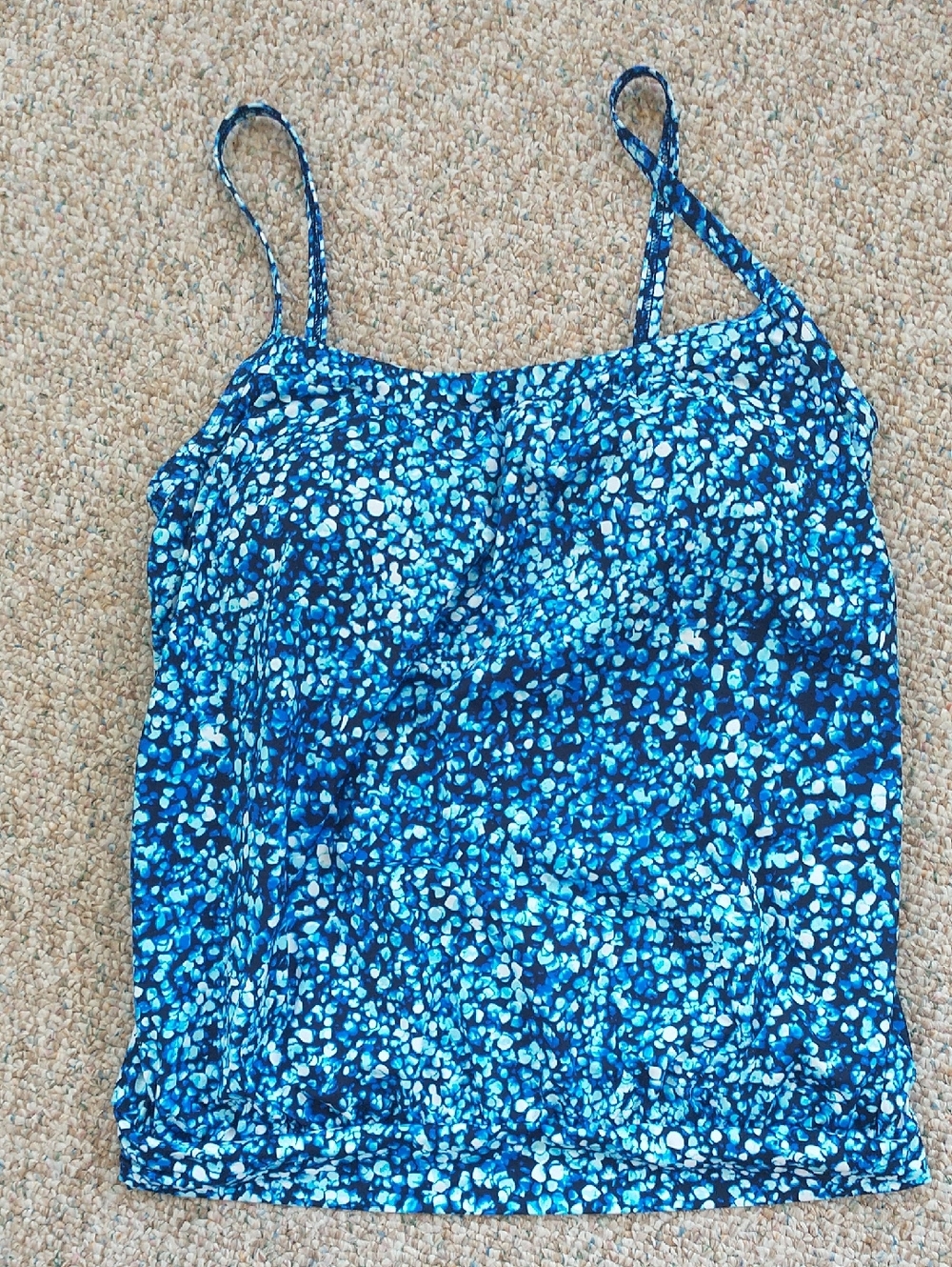 NWT Lands' End Blouson Style Blue Bubble Dot Print Swim Tankini Top 10
